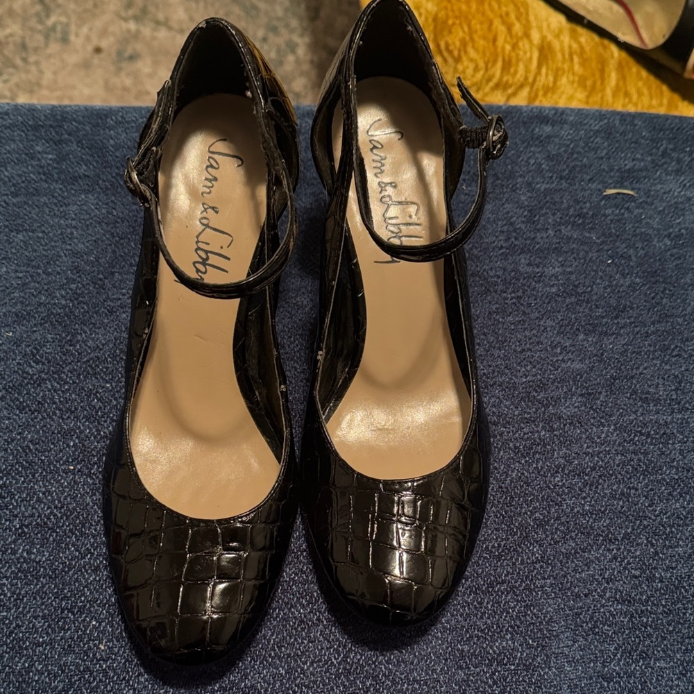 Sam & Libby Black Croc-Patterned Heels